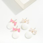 Wholesale iridescent Golf Ball Post Drop Earrings Painted Metal Bow Post L Hypoa