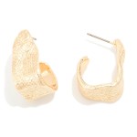 Textured Metal Squared Drop Hoop Earrings 

- Approximately .5" D
- Hypoallergenic Brass Base