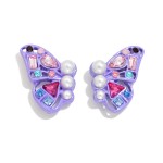 Rhinestone & Pearl Studded Butterfly Earrings

- Brass Base
- Hypoallergenic Titanium Post
- Approximately .75" D