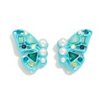 Wholesale rhinestone Pearl Studded Butterfly Earrings Brass Base Hypoallergenic