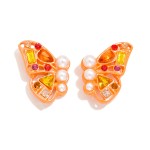 Wholesale rhinestone Pearl Studded Butterfly Earrings Brass Base Hypoallergenic