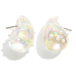 Puffy Pearlescent Teardrop Earrings With Pearl Details 

- Approximately 1.25" L
- Hypoallergenic Brass Base