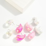 Puffy Pearlescent Teardrop Earrings With Pearl Details 

- Approximately 1.25" L
- Hypoallergenic Brass Base