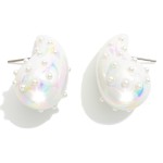 Puffy Pearlescent Teardrop Earrings With Pearl Details 

- Approximately 1.25" L
- Hypoallergenic Brass Base