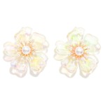Wholesale iridescent Flower Oversized Stud Earrings Pearl Hypoallergenic Titaniu