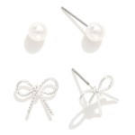 Wholesale earring Set Dainty Metal Bow Pearl Stud Earrings Hypoallergenic Titani