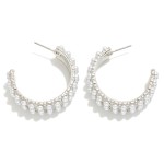 Wholesale pearl Studded Rows Metal Hoop Earrings D