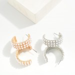 Wholesale pearl Studded Rows Metal Hoop Earrings D