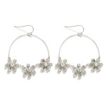 Wholesale metal Wire Half Hoop Drop Earrings Linked Metal Rhinestone Flower Chai