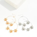 Wholesale metal Wire Half Hoop Drop Earrings Linked Metal Rhinestone Flower Chai