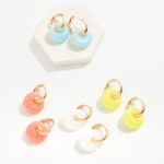 Wholesale huggie Hoop Earrings Glass Disc Charms L