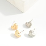 Wholesale dainty Textured Metal Heart Stud Earrings W