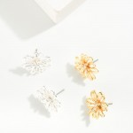 Hollow Metal Tone Flower Stud Earrings 

- Approximately .75" D