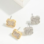 Rhinestone Studded Clover Stud Earrings 

- Approximately .5" L