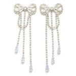 Rhinestone Studded Bow Post Drop Earrings 

- Approximately 2.5" L