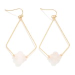 Wholesale gold Metal Diamond Drop Earrings Natural Stone Clover Charm L