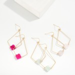 Wholesale gold Metal Diamond Drop Earrings Natural Stone Clover Charm L