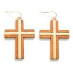 Wholesale wood Trim Metal Cross Drop Earrings L