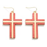 Wholesale wood Trim Metal Cross Drop Earrings L