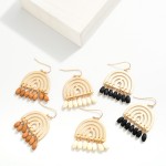 Wholesale gold Rainbow Arch Drop Earrings Wood Bead Tassels L