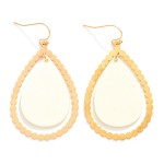 Wholesale wooden Teardrop Scalloped Metal Border Drop Earrings L