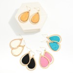 Wholesale wooden Teardrop Scalloped Metal Border Drop Earrings L
