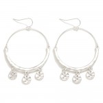 Metal Tone Drop Hoop Earrings Featuring Hammered Metal Circle Charms 

- Approximately 2.25" L