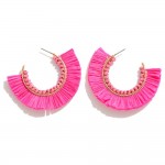 Wholesale fringed Raffia Hoop Earrings Wood Bead Details D