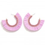 Wholesale fringed Raffia Hoop Earrings Wood Bead Details D