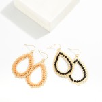 Wholesale gold Scalloped Teardrop Drop Earrings Wood Details L