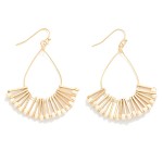 Wholesale metal Teardrop Drop Earrings Wood Bead Fanned Detail L