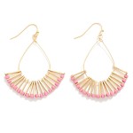 Wholesale metal Teardrop Drop Earrings Wood Bead Fanned Detail L