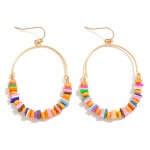Wholesale linked Half Hoop Mixed Media Beaded Drop Earrings Puka Shell Wood Bead