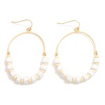 Wholesale linked Half Hoop Mixed Media Beaded Drop Earrings Puka Shell Wood Bead
