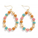 Wholesale wood Beaded Teardrop Drop Earrings Gold Details L