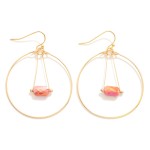 Wholesale gold Hoop Drop Earrings Suspended Cushion Cut Bead Detail L