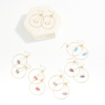 Wholesale gold Hoop Drop Earrings Suspended Cushion Cut Bead Detail L