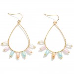 Wholesale gold Teardrop Drop Earrings Fanned Bead Detail L