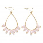 Gold Tone Teardrop Drop Earrings Featuring Fanned Bead Detail

- Approximately 2.25" L