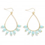 Gold Tone Teardrop Drop Earrings Featuring Fanned Bead Detail

- Approximately 2.25" L