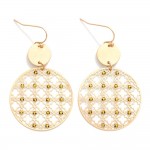 Metal Tone Linked Circle Drop Earrings Featuring Geometric Shape Cut Outs & Bead Details 

- Approximately 2" L