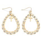 Wholesale scalloped Metal Teardrop Drop Earrings Rhinestone Studs Cross Charms L