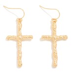 Wholesale textured Metal Cross Drop Earrings L