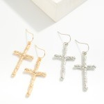 Wholesale textured Metal Cross Drop Earrings L