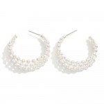 Layered Metal Tone Beaded Hoop Earrings 

- Approximately 1.25" D