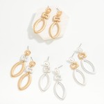 Wholesale linked Ribbed Metal Geometric Shapes Drop Earrings L