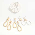 Wholesale linked Ribbed Metal Shapes Drop Earrings L