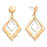 Wholesale linked Metal Hammered Rhombus Drop Earrings L