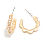 Wholesale rhinestone Studded Metal Flower Huggie Hoop Earrings D