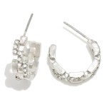 Metal Tone Chain Link Hoop Earrings With Rhinestone Details 

- Approximately .5" D 